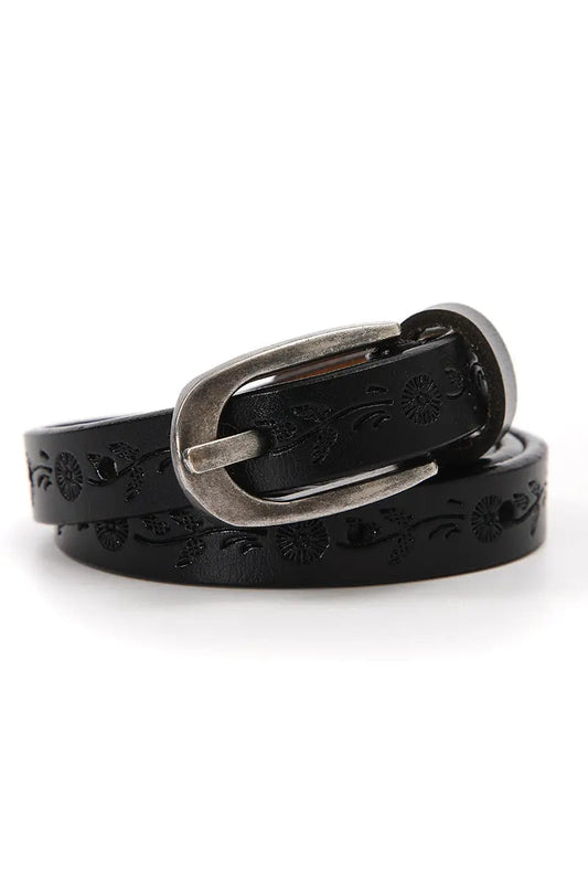 Floral Skinny Leather Belt