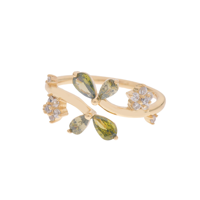 Dainty Gold Green Leaf Stacking Bypass Ring
