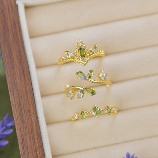 Dainty Gold Green Leaf Stacking Bypass Ring